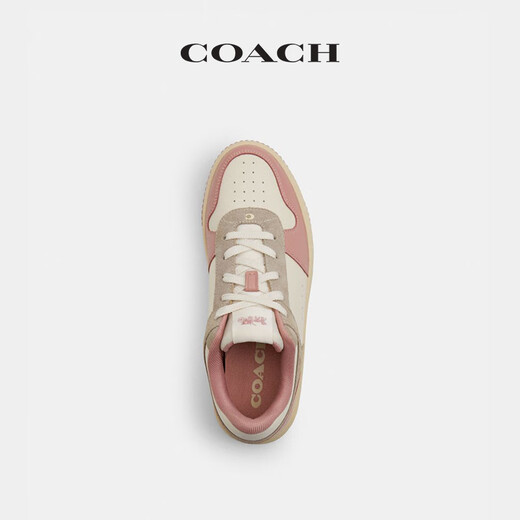 COACH new women's shoes thick-soled sneakers low-cut lace-up contrasting shoes retro versatile casual and comfortable commuting gray pink mixed color 38.5