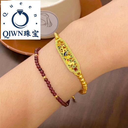 QIWN2025 New Chinese Style Phoenix Laiyi Hand Brand Bracelet Women's Sand Gold Bracelet Heritage Versatile Simple Gold Beads National Trend Jewelry