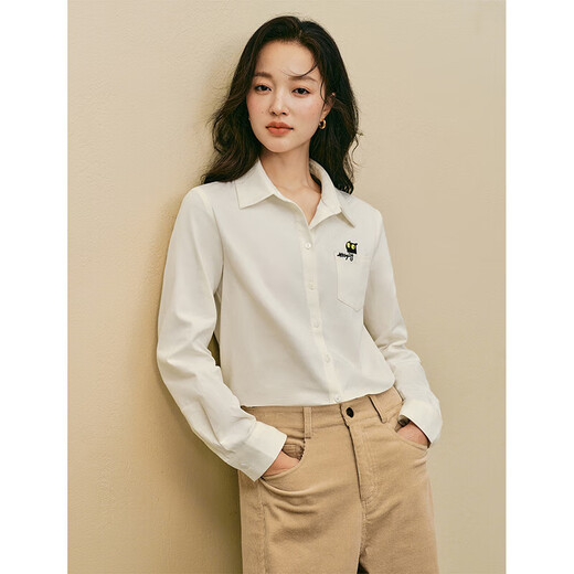 INMAN 2025 autumn and winter new women's clothing | Mirei series cute embroidered brushed cotton shirt long-sleeved shirt off-white S