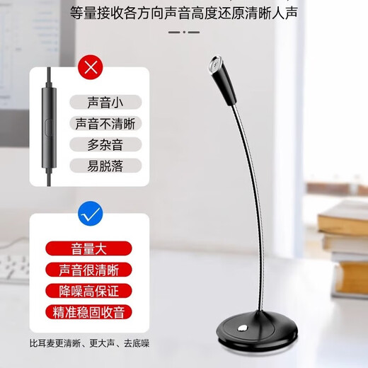 Fashion tribal desktop microphone computer 3.5 wired external microphone USB e-sports online class game voice recording desktop video conference anchor live broadcast external sound card desktop notebook HD version-USB Black