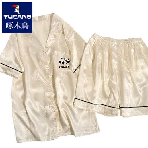 啄木鸟感熊猫冰丝睡衣女夏季薄款短袖2025新款开衫可爱家居服套装 #YX-9227波点 M 【75-95斤】