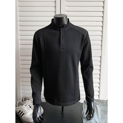 Jingsa American trendy bottoming sweatshirt for men in autumn, loose and simple polo henley shirt, versatile casual long-sleeved inner t-shirt, light gray XL