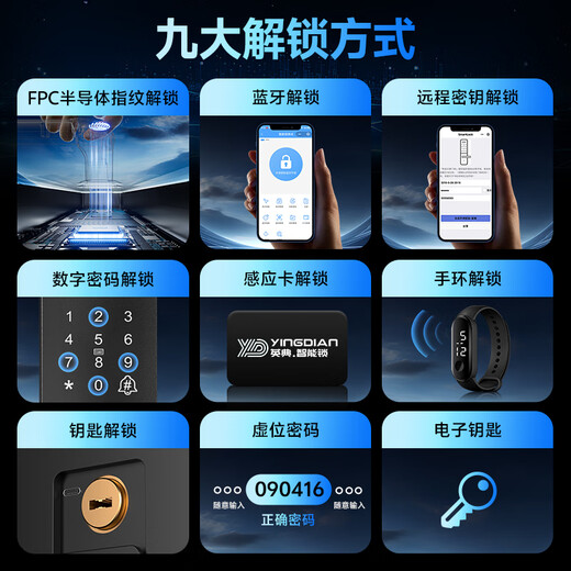 YINGDIAN K8 fingerprint lock smart door lock B&B apartment password lock entry door smart lock home anti-theft door electronic lock (nine-in-one unlocking + remote opening) guide installation
