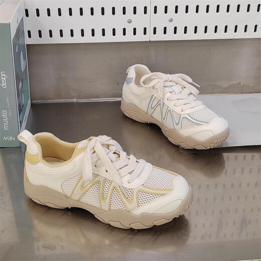 真皮网面小白鞋透气鞋子夏款2025新款夏季单网运动鞋轻便软底 米兰xa866-117 36