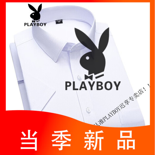花花公子（PLAYBOY）夏季白色冰丝短袖衬衫男薄款条纹中年爸爸休闲正装免烫衬衣 DX6626 42