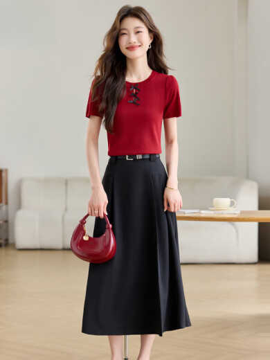 NOSSKISS luxury high-end brand dress for women 2025 summer new high-end commuting fashion trendy age-reducing set red (two-piece set) L