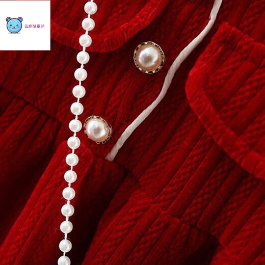 One-year-old dress for baby girl in autumn and winter, plus velvet and thickened princess dress, red New Year's greeting dress, girl's festive New Year dress, plus velvet chenille bunny dress - red 66