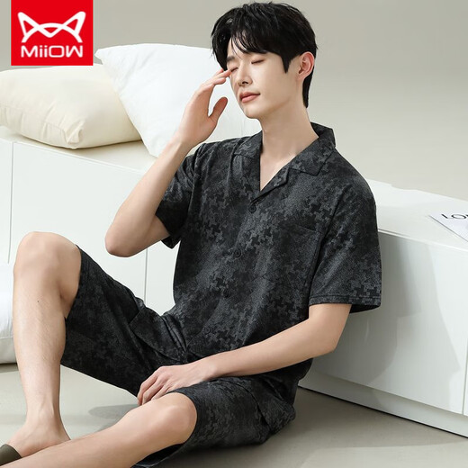 Catman Miiow Pyjamas Herren Sommer kurzärmelige Kurzfilme Sommer-Dünner Herrenstil für Männer können an der Außenseite lose und ungezwungene große Heimkleidung 6630 Männerstil M Standard getragen werden (High 165100 Jin [Jin gleich 0,5 kg]))
