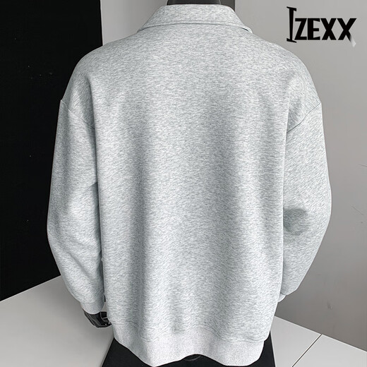 IZEXX half-zip sweatshirt men's spring American loose lapel polo shirt casual top long sleeve JW54 light gray L