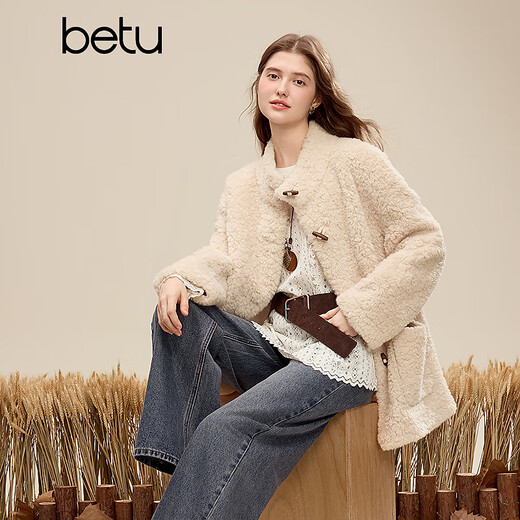 Betu women's 2025 new winter short coat trendy environmentally friendly imitation fur particle coat for women 2511T31 apricot L (apricot pre-sale shipped on 11/24)