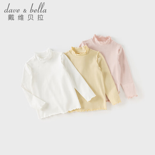 DAVE&BELLA children's long-sleeved T-shirt 2025 autumn and winter new style girls half turtleneck top antibacterial and anti-mite bottoming shirt for baby girls