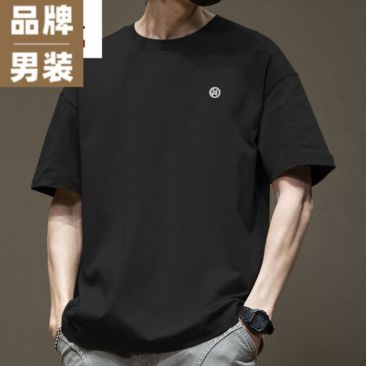 CK TRENDY AMÉRICAIN T-shirt à manches courtes Men Men's Pure Cotton Round Coldoly Casual 2025 New Fashion Brand Wide. T-shirt de style Hong Kong lâche-1365 Coton à manches courtes M [suggère 110-130jin [Jin est égal à 0,5 kg]]]