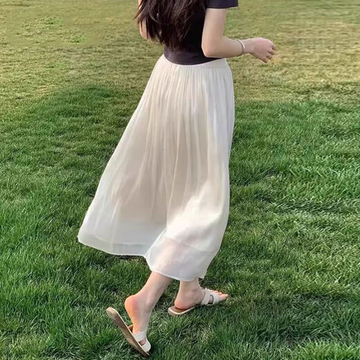 High-end fairy-like and elegant temperament skirt for women in summer 2025 high-waisted A-line pleated loose drooping large hem skirt 1343 apricot color M ([Suggested 96-110Jin[Jin equals 0.5 kg] wear])