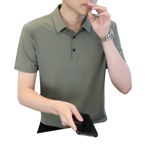 皮尔卡丹（pierre cardin）冰丝无痕Polo汗衫男短袖t恤男士夏季速干高端纯色休闲翻领半袖T恤 6629深灰色 L (约110-125斤可穿)