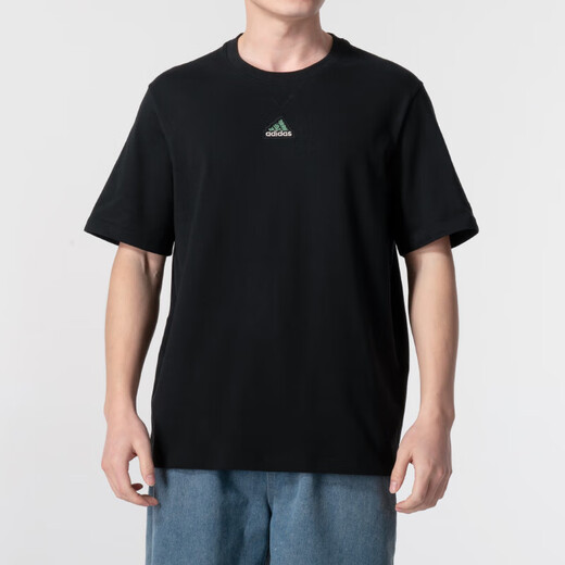 阿迪达斯 （adidas）短袖男夏季简约重磅纯棉半袖T恤男士黑色打底衫上衣 IC9793 S 120-135斤