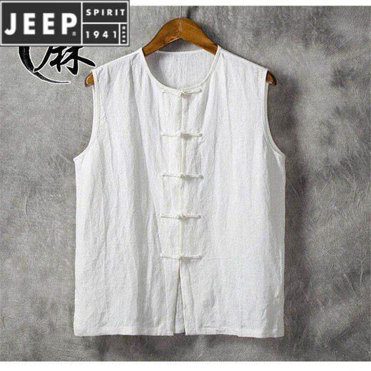 Jeep Spirit Sommer dünne ärmellose Weste für Männer losen Retro -Stil Baumwollwäsche Weste Mana Jacke Chinesische Stil Leinenweste hellgrau Hohlstil - Version 5xl 175-190jin [Jin entspricht 0,5 kg]