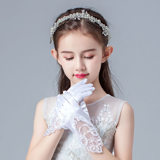 Miaopule white gloves etiquette children's wedding dress gloves princess girls girls performance dance flower girl birthday super elastic five mesh elastic style - white 4-8 years old super elastic