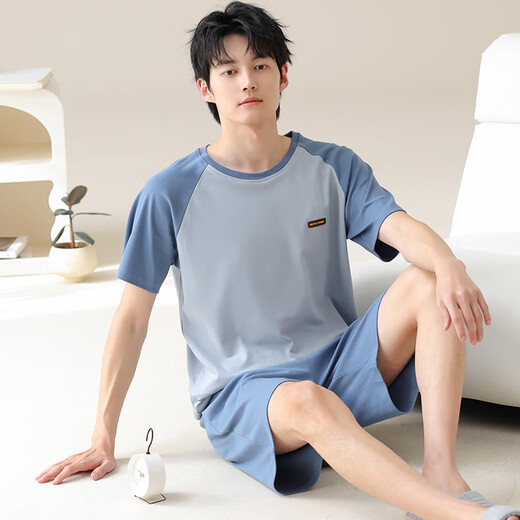 七匹狼（SEPTWOLVES）2025新款男士睡衣夏季纯棉薄款短袖休闲加大码家居服套装可外穿男 13603 2XL (140-160斤)