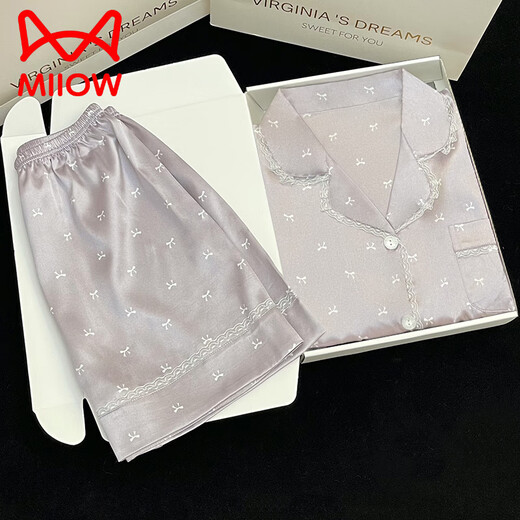 Catman (Miiow) Ice Seide Pyjamas für Frauen im Jahr 2025 Neues Sommer Dünner kurzärztes Sommer-Seiden-High-End-Kleidungsstück Set Hellgelb #YX-9214 m [75-98] Jin [Jin ist 0,5 kg]