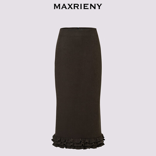 
MAXRIENY [Art Department Wandering] French retro straight-slit skirt autumn big heroine commuting outfit Coconut brown S