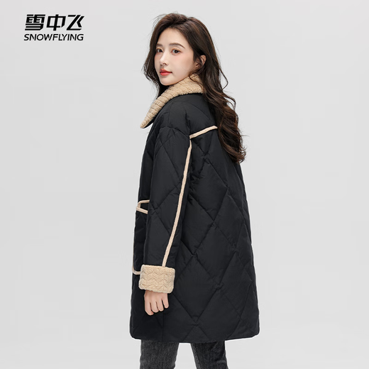 Женский пуховик «Летающий в снегу», средней длины, 2025, из овечьей шерсти с лацканами и роговыми пуговицами, модная темпераментная повседневная куртка черного цвета M
