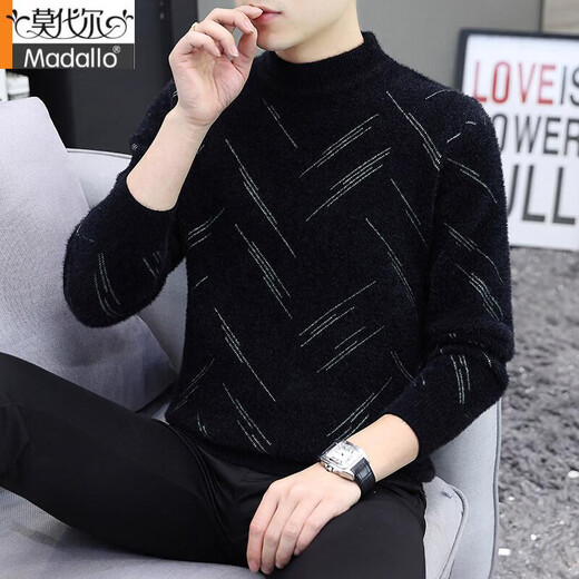 Pull à collier moyen modal Mink Velvet Black Fil Black en hiver épaissis en velours chaud en velours à demi-haut à couche K12156 Black 2xl (recommandé 135-150jin [Jin est égal à 0,5 kg]))