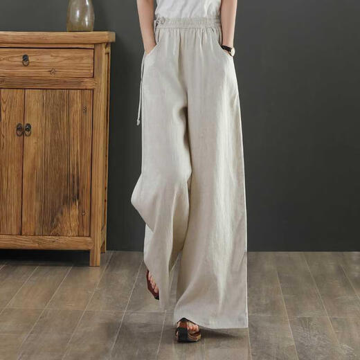 Jiaobifu 2025 summer silk linen wide-leg pants cotton linen slimming straight pants Guangzhou thirteen-row cotton linen wide-leg pants women's summer purple lace-up style 9793 M Recommended 100 to 115 Jin [Jin equals 0.5 kg]