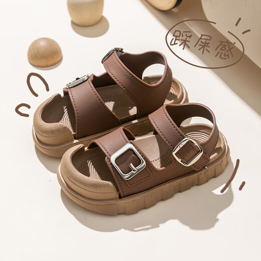 Girls Sandals 2025 New Summer Non-slip Soft Bottom Girls Velcro Small Children's Shoes Baby Beach Sandals Brown 23 Inner Length 14cm