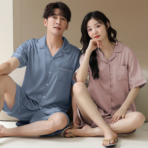 
Catman MIIOW summer ice and snow silk cool couple pajamas thin simple cardigan shorts ice silk casual home clothing set 16803 women [simple style] 2XL [suitable weight: 140-160Jin [Jin equals 0.5 kg]]