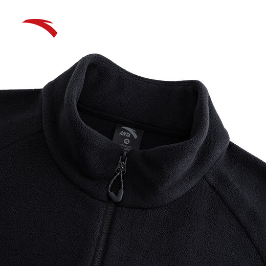 ANTA Fire Shell丨Polar Fleece Jacket Men's 2025 Autumn and Winter New Mountaineering Sports Jacket Jacket Liner Stand Collar Basic Black-3 XL
