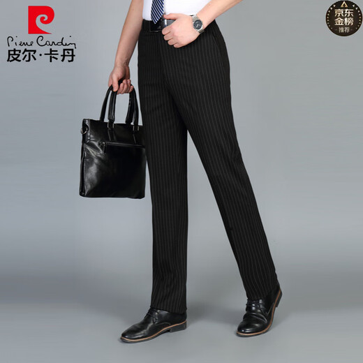 皮尔卡丹（pierre cardin）桑蚕丝休闲裤夏季男士条纹格子真丝中老年高腰宽松商务正装男裤 9885蓝灰暗条纹 M 29码腰围2.2尺=73C