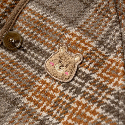 Dudu baby hooded coat autumn and winter velvet thickened children's plaid coat winter style boys and girls winter clothing trendy brown 100