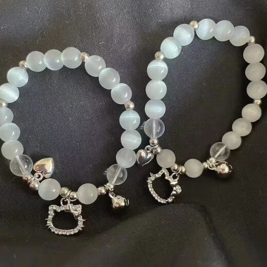 Kt cat love bell diy bracelet female handmade beaded bestie bracelet gift to girlfriend student 2 pack kt cat love bell bracelet
