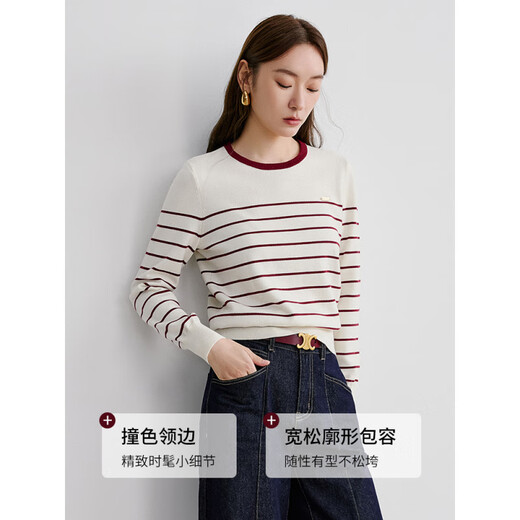 衣香丽影红色条纹毛针织衫女2025年春装新款穿搭撞色毛衣航海上衣 红色几何 S