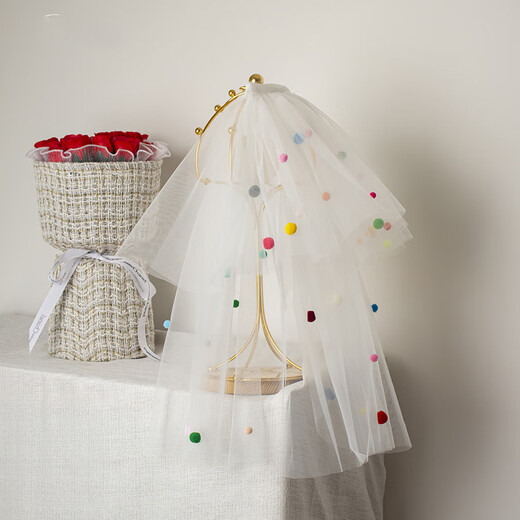 First encounter with dopamine veil Children's birthday scene decoration girl sweet princess veil party photo props 50cm dopamine veil hairpin style