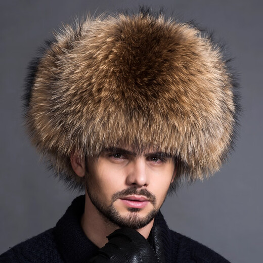 Yinghui fur hat men's winter middle-aged and elderly genuine leather ear protection hat Northeastern men's thickened elderly fox fur real fur hat raccoon hair original color M/56-58CM or above head circumference