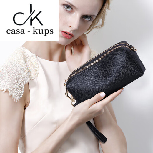 Casa-kups Bolso de embrague Lady Temperament El estilo madre se puede colocar en el teléfono móvil Bolsa de agarre a mano Billet de monedas para mujeres Bolso de cuero suave de moda Negro