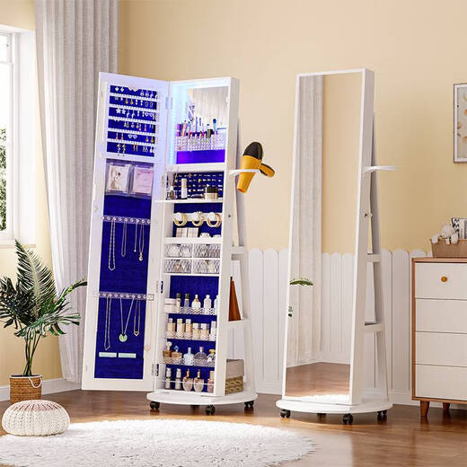 Yonghuan rotating full-body mirror cloakroom floor-standing mirror modern simple fitting mirror jewelry storage cabinet dressing mirror upgrade rotating model 6227 white monochrome interior light