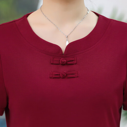 Chemise d'été de Madianfen 2025 Nouveau t-shirt à manches courtes pour personnes d'âge moyen et âgées, vêtements lâches brodés d'âge moyen 9928 Bourgogne à manches xl 105jin [Jin est égal à 0,5 kg]