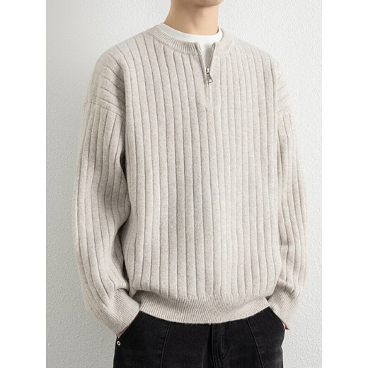 Jiangong Half Zip Sweater Men's Autumn and Winter 2025 New Style Henley Collar Wool Sweater Vertical Pit Stripe Sweater Men's Chenguang Xing M About 100-120 Jin Jin equals 0.5 kg Can be worn