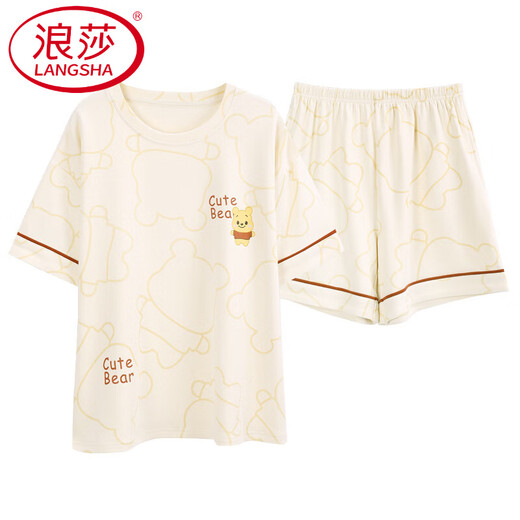 浪莎（LangSha）睡衣女款夏季纯棉短袖短裤可外穿2025年新款全棉家居服套装 9855 品牌纯棉 M 建议80-100斤穿