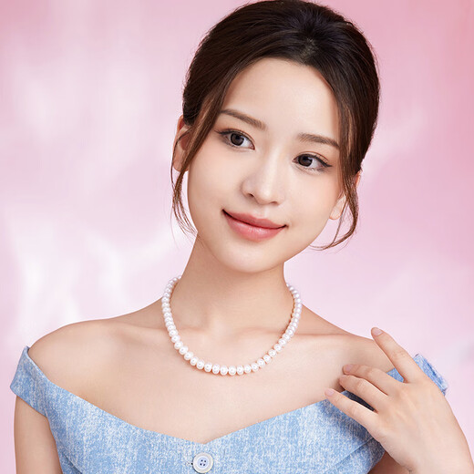 Saturday Fu S925 silver pearl necklace birthday gift for mother, flat round 8.3-9.3mm 45cm