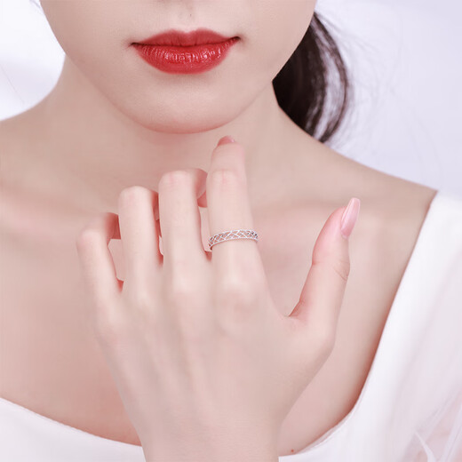 CHINA GOLD PT950 diamond pattern platinum ring hollow ring as a birthday gift for girlfriend and wife 16# diamond pattern ring - about 1.8g