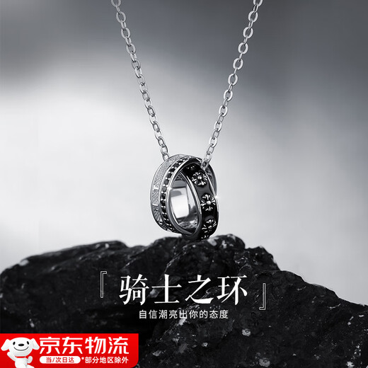 Knight's Ring Necklace Men's Double Ring Ring Pendant Boys' Trendy Niche Hip-Hop Fashion Decoration for Boyfriend Necklace