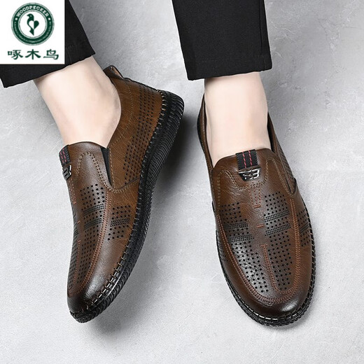 Holzspecker Sommer Neu 100% volles Kuhpferdhahn neues Leder neue Ledersandalen Dicke Sohle Kleidung-resistente hohle atmungsaktive Dad Schuhe 6999 Schwarz Leder Boutique Version 41