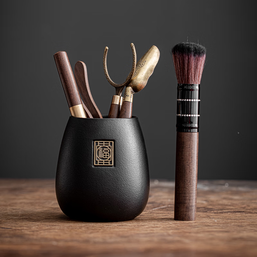 Meikejie Tea Ceremony Six Gentlemen Set Kung Fu Tea Set Accessories Complete Tea Table Tea Table Tea Making Tools Tea Knife Tea Clamp Brush Supplies Black Bucket-Fu Dao + Sharp Knife Set 6 Pieces