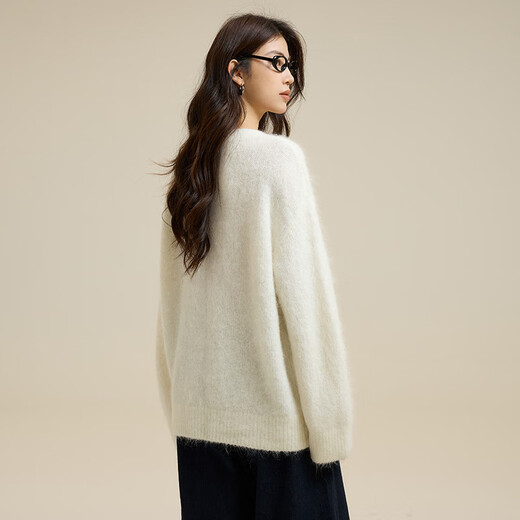 
ROMON high-end knitted sweater for women French elegant alpaca sweater for women spring and autumn new high-end bead-sheet soft pullover top white one size / slightly hair loss / mind careful shooting