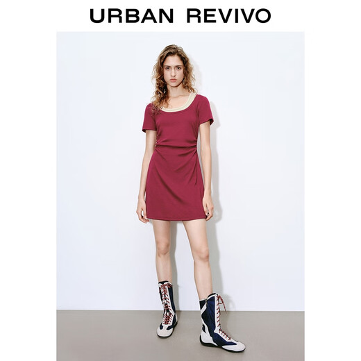 Ur [HOT] 2025 Summer NUEVA Mujer el vestido falso de dos piezas de dos piezas contrastante UYV750060 BURGUNDY M