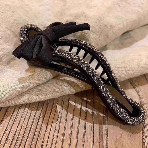 Liangshihuan Black Bow Tie Sparkling Diamond Duckbill Hairpin Hairpin Large Grabber Clip for Women High-end 2025 New One-Word Clip Black Tie Rhinestone Duckbill Clip (Main Picture)