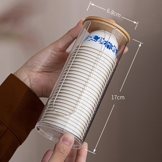 Wan Jiazhen 100 blue and white disposable kung fu tea cups 60ml tea cup drinking tea cup national trend small tea cup with storage cup holder national trend blue and white disposable tea cup 60ml*100 + cup holder